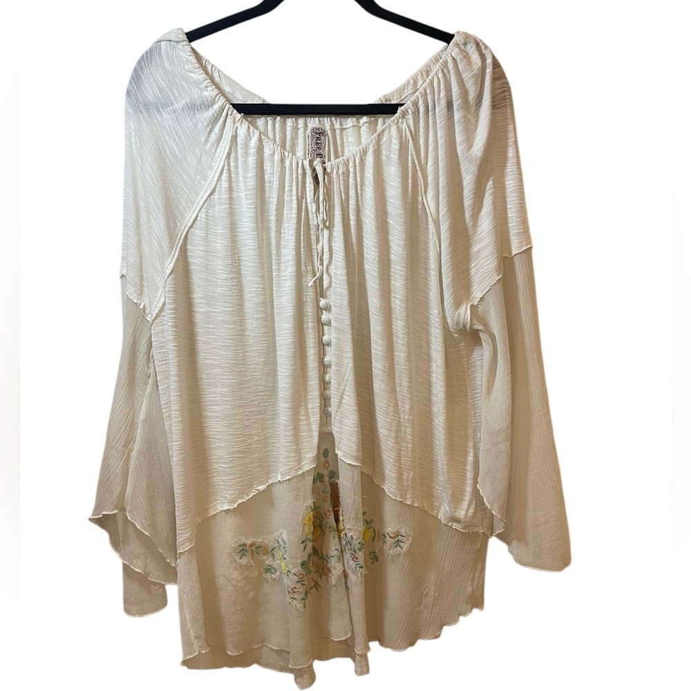 Vintage Free People boho ethereal embroidered tunic top small oversized cream